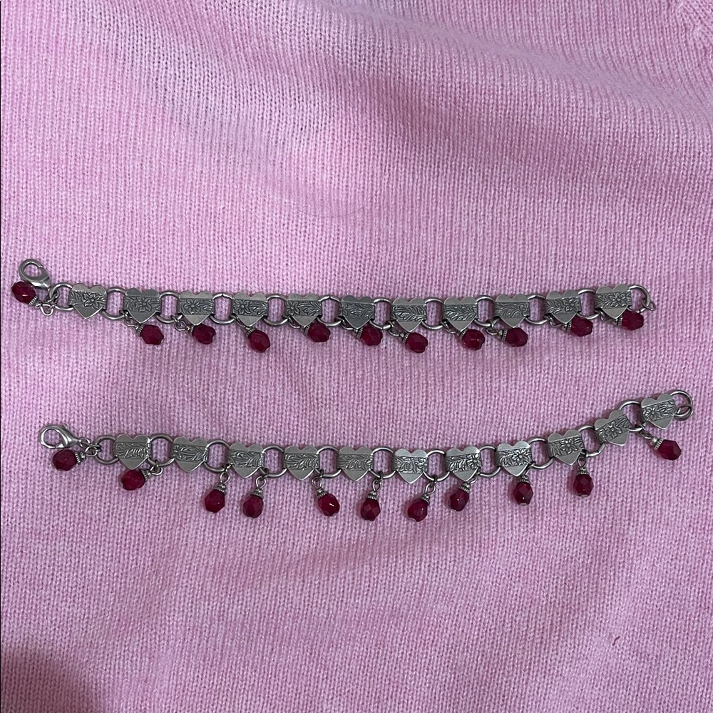 Silver Metal and Red Dangling Beads- Bracelets